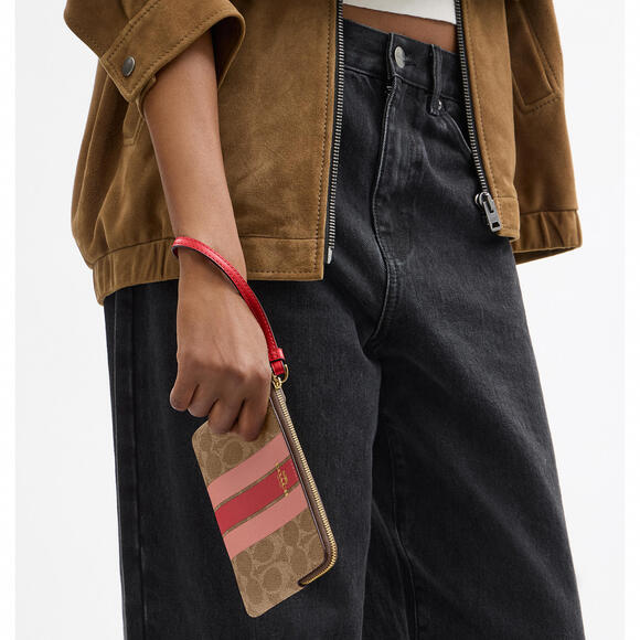 Corner Zip Wristlet In Signature Canvas With Stripe - Picture 1 of 3